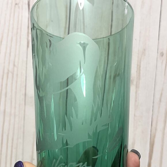 Robert Vavra Vintage Signed Frosted Etched Equestrian Green Glass Tumblers Set 5 - Picture 7 of 12